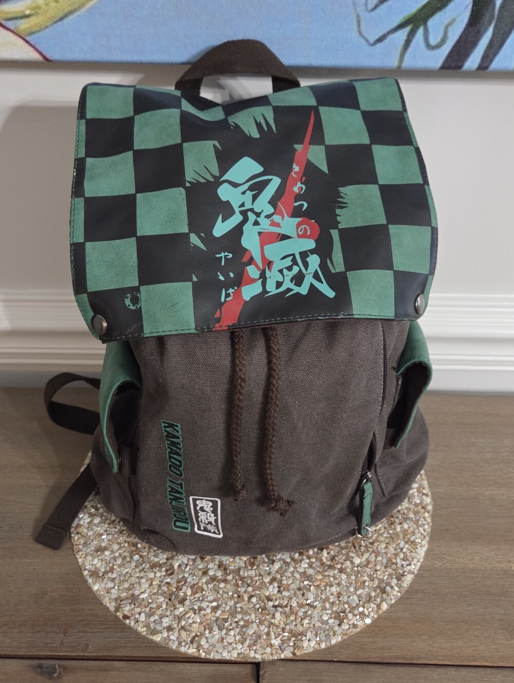 Backpack Demon Slayer Kamado Tanjirou Canvas School Cosplay  Brown 15Hx12Lx5D